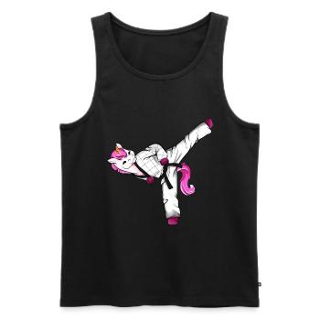 Licorne de dessin animé faisant du Hapkido - Débardeur bio Premium Homme - noir - Devant - Michal (187cm)