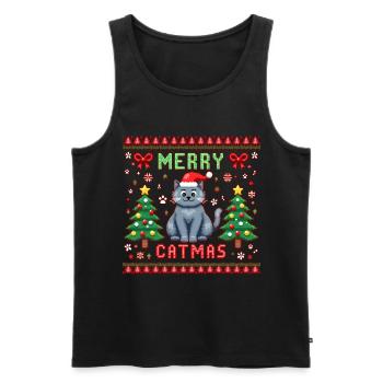 Merry Catmas – Katze unter dem Weihnachtsbaum - Männer Premium Bio Tank Top - Schwarz - Vorne - Michal (187cm)