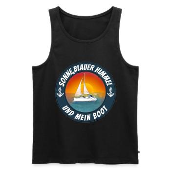 Sonne, Blauer Himmel und mein Boot - Männer Premium Bio Tank Top - Schwarz - Vorne - Michal (187cm)