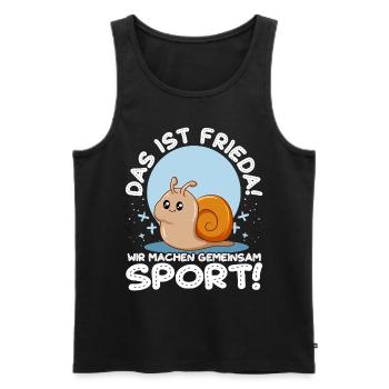 Das ist Frieda Wir machen gemeinsam Sport Joggen - Männer Premium Bio Tank Top - Schwarz - Vorne - Michal (187cm)