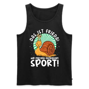 Das ist Frieda Wir machen gemeinsam Sport Joggen - Männer Premium Bio Tank Top - Schwarz - Vorne - Michal (187cm)