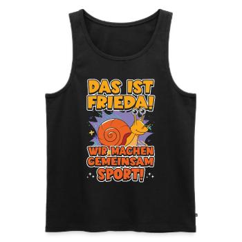 Das ist Frieda Wir machen gemeinsam Sport Joggen - Männer Premium Bio Tank Top - Schwarz - Vorne - Michal (187cm)