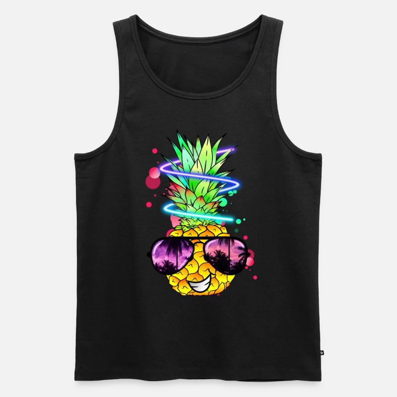 coole Ananas mit Neon Spirale - Männer Premium Bio Tank Top - Schwarz
