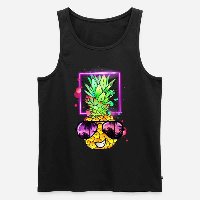 coole Ananas Retro Neon - Männer Premium Bio Tank Top - Schwarz