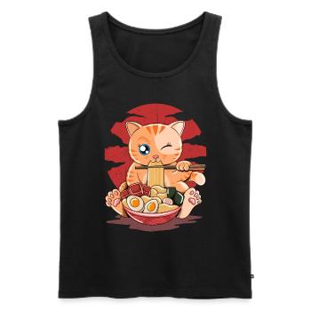 Ramen Eating Cat Kawaii Anime Baka Japonais - Débardeur bio Premium Homme - noir - Devant - AI Model Male 178 light (178cm)