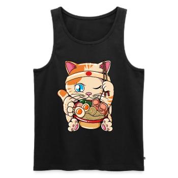 Ramen Eating Cat Kawaii Anime Baka Japonais - Débardeur bio Premium Homme - noir - Devant - AI Model Male 178 light (178cm)