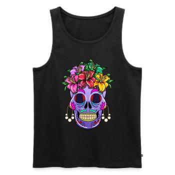 Day of the Dead Skull Flora Flower Ornament - Men's Premium Organic Tank Top - black - Front - Michal (187cm)