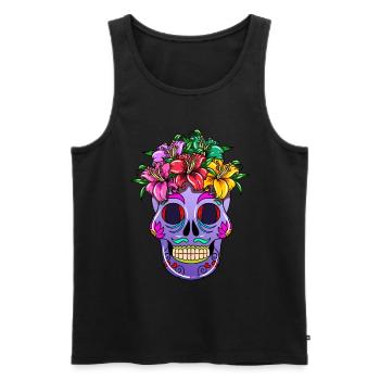 Day of the Dead Skull Flora Flower Ornament - Men's Premium Organic Tank Top - black - Front - Michal (187cm)