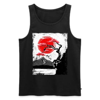 Haruno Japanese Cherry Blossom Illustration Japon - Débardeur bio Premium Homme - noir - Devant - Michal (187cm)
