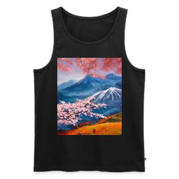 Haruno Japanese Cherry Blossom Illustration Japon - Débardeur bio Premium Homme - noir - Devant - Michal (187cm)