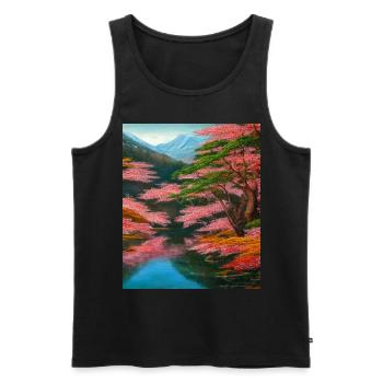 Haruno Japanese Cherry Blossom Illustration Japon - Débardeur bio Premium Homme - noir - Devant - Michal (187cm)