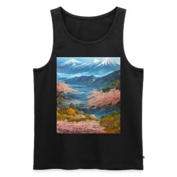 Haruno Japanese Cherry Blossom Illustration Japon - Débardeur bio Premium Homme - noir - Devant - Michal (187cm)