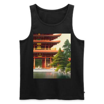 Haruno Illustration du temple japonais Japon - Débardeur bio Premium Homme - noir - Devant - Michal (187cm)