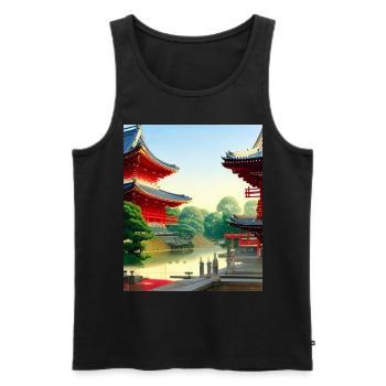 Haruno Illustration du temple japonais Japon - Débardeur bio Premium Homme - noir - Devant - Michal (187cm)