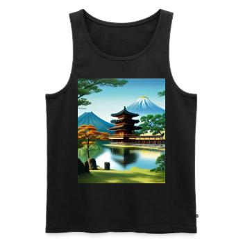 Haruno Illustration du temple japonais Japon - Débardeur bio Premium Homme - noir - Devant - AI Model Male 178 light (178cm)