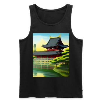 Haruno Illustration du temple japonais Japon - Débardeur bio Premium Homme - noir - Devant - Michal (187cm)