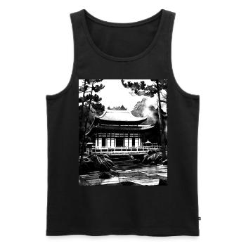 Haruno Illustration du temple japonais Japon - Débardeur bio Premium Homme - noir - Devant - Michal (187cm)