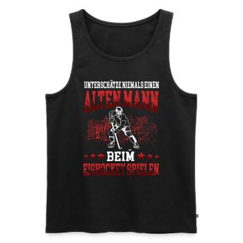Alter Mann beim Eishockey Hockey junge - Männer Premium Bio Tank Top - Schwarz - Vorne - Michal (187cm)