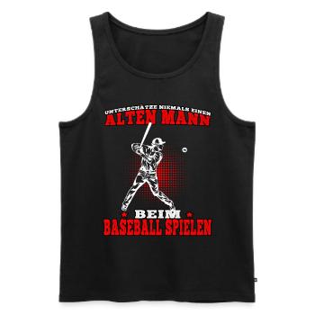 Alter Mann bei Baseball Baseballer Baseballspieler - Männer Premium Bio Tank Top - Schwarz - Vorne - AI Model Male 178 light (178cm)