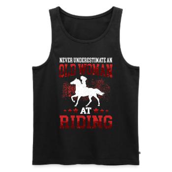 Old woman riding horse rider rider - Men's Premium Organic Tank Top - black - Front - AI Model Male 178 light (178cm)