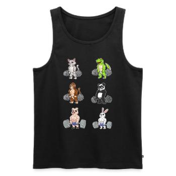 Entraînement physique Pompe les animaux pendant les soulevés de terre - Débardeur bio Premium Homme - noir - Devant - Michal (187cm)