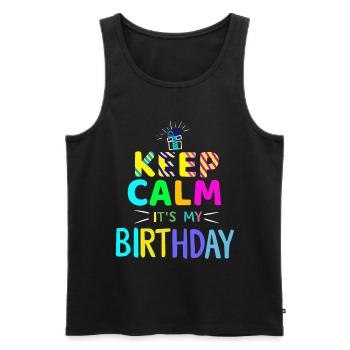 Fille Keep Calm c’est mon anniversaire fille anniversaires - Débardeur bio Premium Homme - noir - Devant - Michal (187cm)