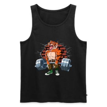 Pompes d’entraînement physique Tiger Deadlift Fitness - Débardeur bio Premium Homme - noir - Devant - Michal (187cm)