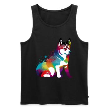 Akita Inu Hund Bunte Farben Regenbogen Kunst - Männer Premium Bio Tank Top - Schwarz - Vorne - AI Model Male 178 light (178cm)