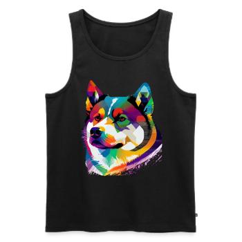 Akita Inu Hund Bunte Farben Regenbogen Kunst - Männer Premium Bio Tank Top - Schwarz - Vorne - AI Model Male 178 light (178cm)