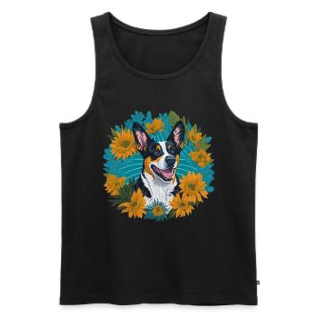 Lächelnder Australischer Rinderhund Blumen - Männer Premium Bio Tank Top - Schwarz - Vorne - AI Model Male 178 light (178cm)