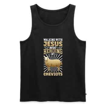 Jesus und Schaf - Cheviot-Schaf - Männer Premium Bio Tank Top - Schwarz - Vorne - Michal (187cm)