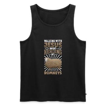 Jesus und Schaf - Romney-Schaf - Männer Premium Bio Tank Top - Schwarz - Vorne - Michal (187cm)