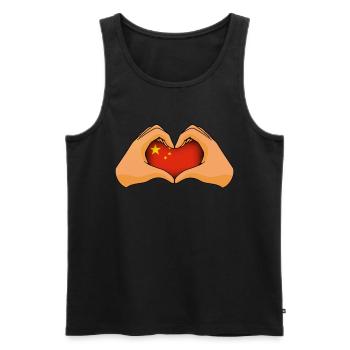 China - Men's Premium Organic Tank Top - black - Front - AI Model Male 178 light (178cm)
