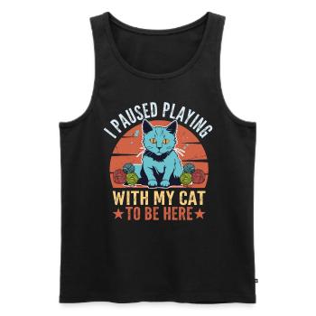 I Paused Playing With My Cat To Be Here - Men's Premium Organic Tank Top - black - Front - AI Model Male 178 light (178cm)