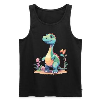 Mignon Dino Cartoon Préhistorique Fantaisie - Débardeur bio Premium Homme - noir - Devant - Michal (187cm)