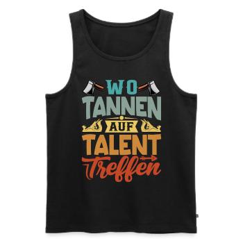 Retro Förster Waldarbeiter Spruch - Tanne - Männer Premium Bio Tank Top - Schwarz - Vorne - Michal (187cm)