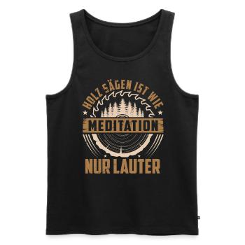 HOLZ HACKEN IST MEDITATION - NUR LAUTER - Männer Premium Bio Tank Top - Schwarz - Vorne - Michal (187cm)