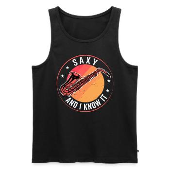 Funny Saxophonist - Saxy And I Know It - Men's Premium Organic Tank Top - black - Front - AI Model Male 178 light (178cm)