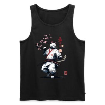 Karate Katze Japan Ukiyo-E Streetwear Design - Männer Premium Bio Tank Top - Schwarz - Vorne - Michal (187cm)