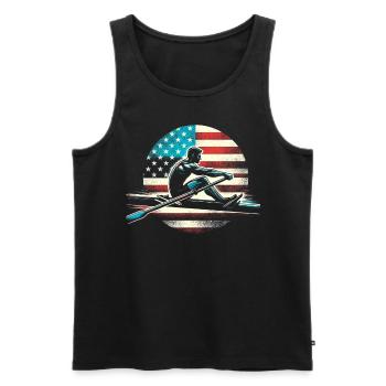 Patriote à la godille arborant le drapeau des Nations Unies - Débardeur bio Premium Homme - noir - Devant - AI Model Male 178 light (178cm)