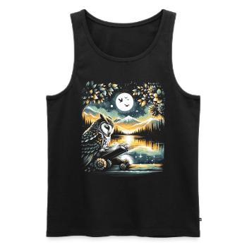 Owl Reading Book – Full Moon Seascape - Men's Premium Organic Tank Top - black - Front - AI Model Male 178 light (178cm)