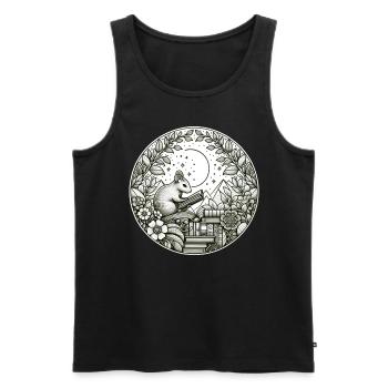 Illustration de lecture de livre sauvage de souris - Débardeur bio Premium Homme - noir - Devant - AI Model Male 178 light (178cm)