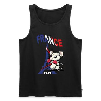 JEUX FRANCE A PARIS EN 2024 - HUMOUR RAT BOXE - Débardeur bio Premium Homme - noir - Devant - Michal (187cm)