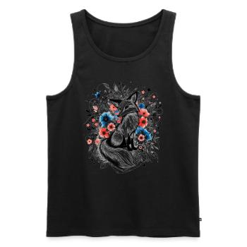 renard, papillons, fleurs animales, illustration, sortie - Débardeur bio Premium Homme - noir - Devant - Michal (187cm)