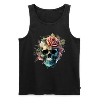 Crâne avec des fleurs - Skull Dia De Los Muertos - Débardeur bio Premium Homme - noir - Devant - Michal (187cm)