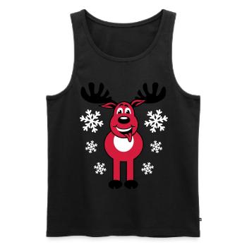 Cerf Rudolph caractère et neige de bande dessinée - Débardeur bio Premium Homme - noir - Devant - AI Model Male 178 light (178cm)