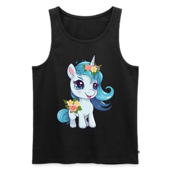 Licorne Fleurs Magie Fantaisie Dessin Animé Art Coloré - Débardeur bio Premium Homme - noir - Devant - Michal (187cm)