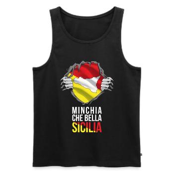 Trinacria Maglietta MINCHIA CHE BELLA Sicilia - Männer Premium Bio Tank Top - Schwarz - Vorne - AI Model Male 178 light (178cm)