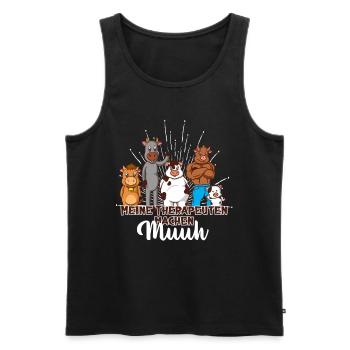 Meine Therapeuten machen Muh - Comic Kühe - Männer Premium Bio Tank Top - Schwarz - Vorne - Michal (187cm)