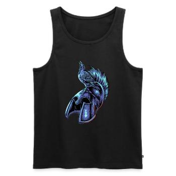 Krähe auf Helm eines Spartaner - Männer Premium Bio Tank Top - Schwarz - Vorne - Michal (187cm)